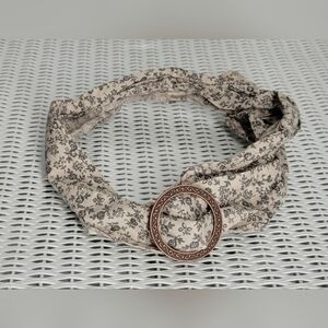 Floral Cotton Material Belt with Bronze Accent